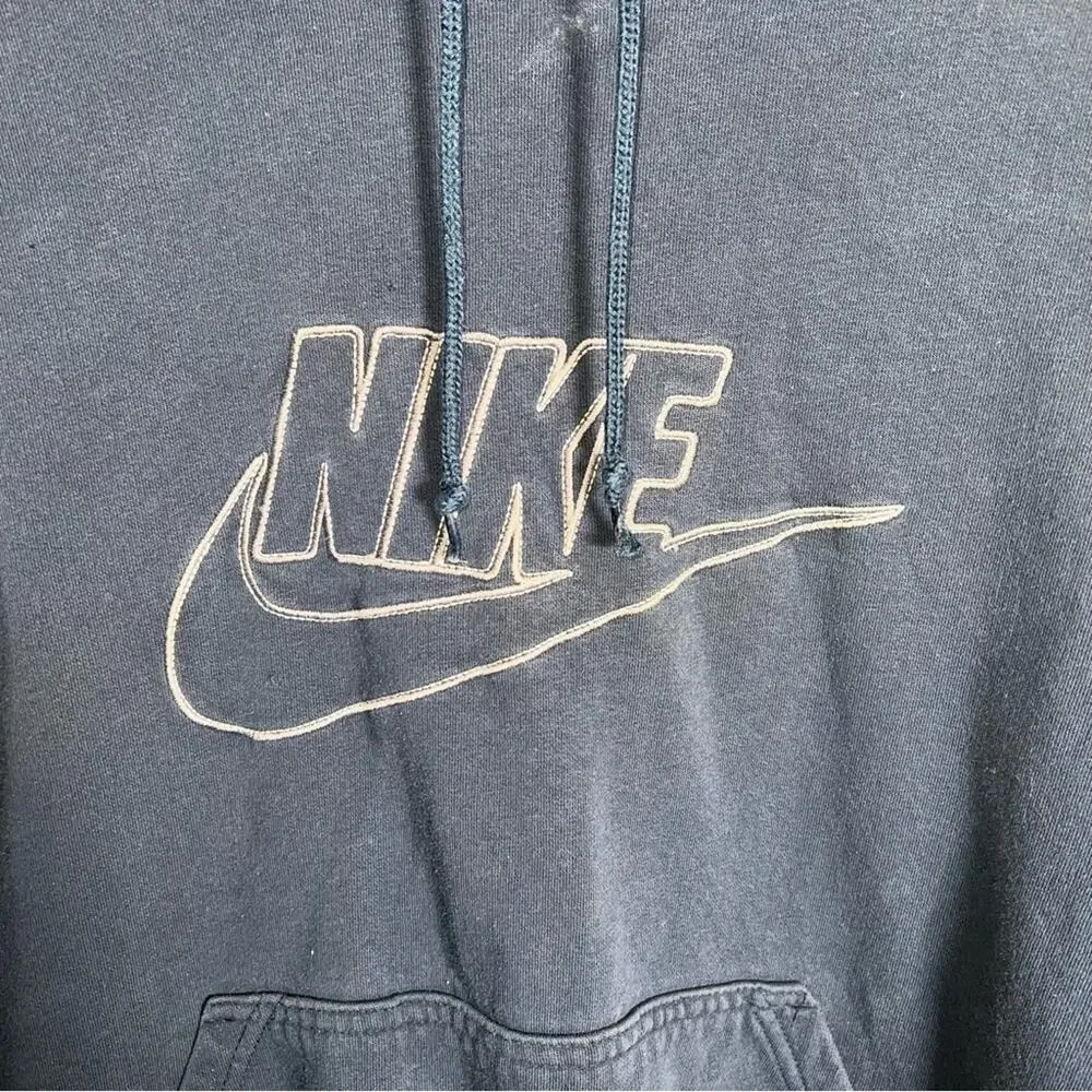 VNTG NIKE 90s gray tag embroidered detail drawstring hoodie L